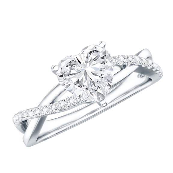 Rosec Jewels - Lab Created Diamond Heart Engagement Ring 1 ct - 7 mm - Ef-Vs Quality, 925 Sterling Silver, US 4.00