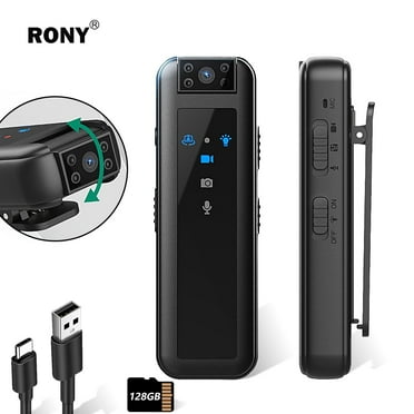 RONY 128GB Wearable Mini Body Camera - HD 1080P 180° Rotate Camcorder with Infrared Night Vision Long Battery Life for Video Audio Recording