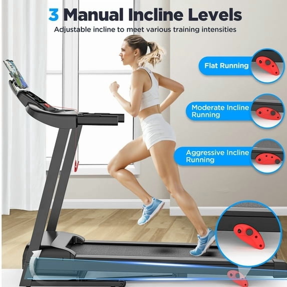 Treadmill for Home Small with Incline - 3.8HP Quiet Walking Running Treadmill with Handles, 320LBS Capacity, Home Office Multi Portable Treadmills for Running Jogging Walking