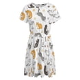 thumbnail image 4 of Funny Cartoon Cute Cat Red Orange Gray Short Sleeve Dress Women Summer Evening Dresses Ladies Sundress, 4 of 7