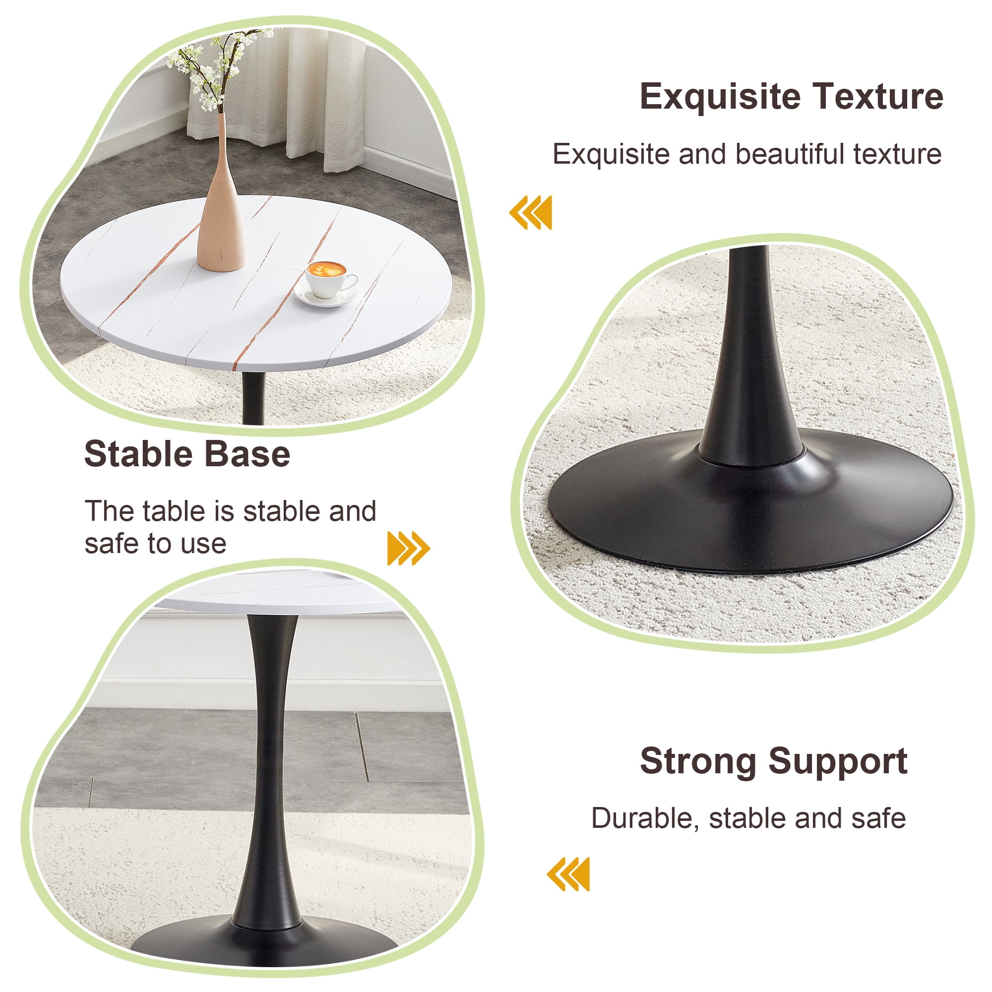 Miniyam 31.5" Round Kitchen Dining Table for 2–4 People, Small Space Pedestal Tulip Table with Engineered Wood Top, White&Black