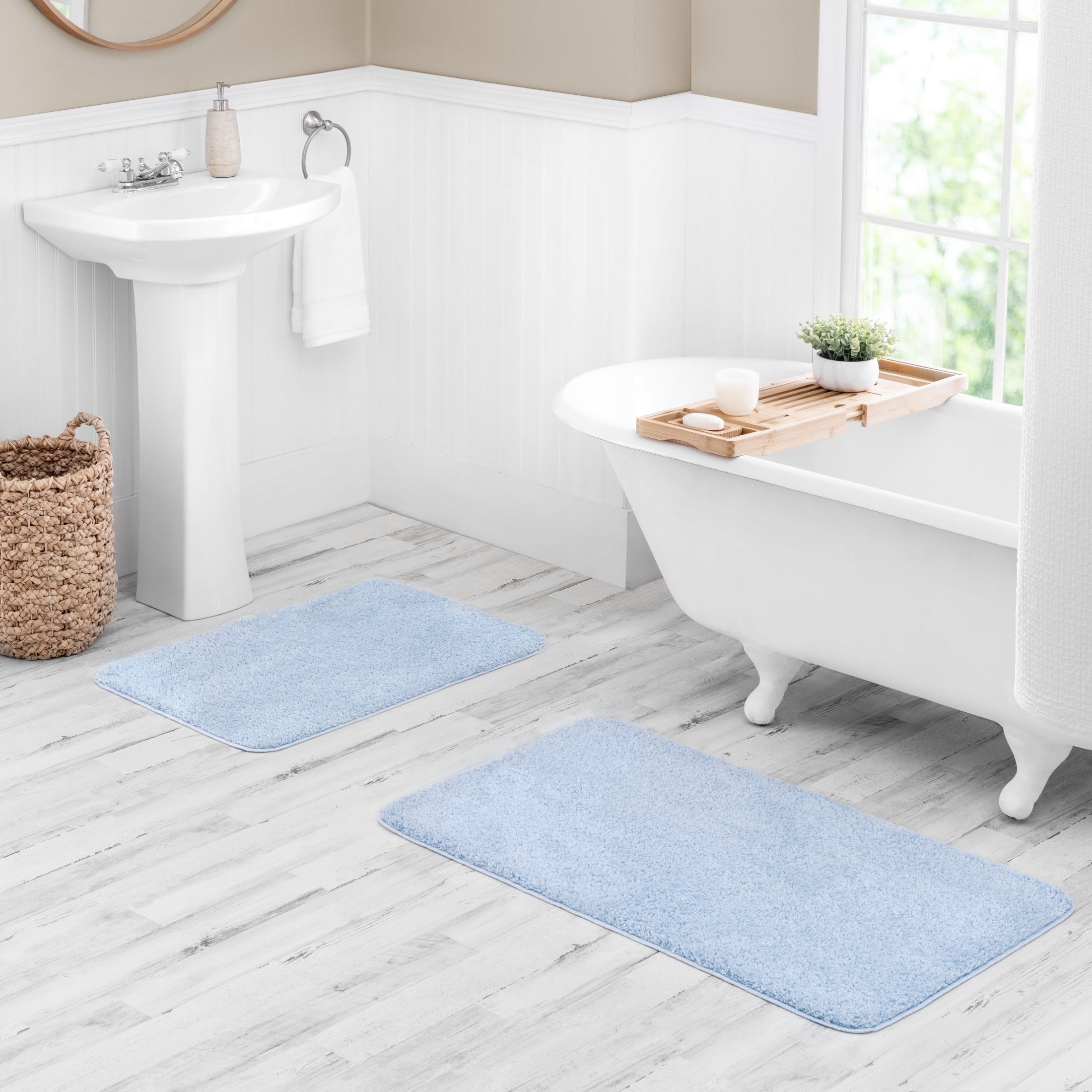 Mainstays Basic Polyester Large Bath Rug, Blue Shell, 24" x 40"
