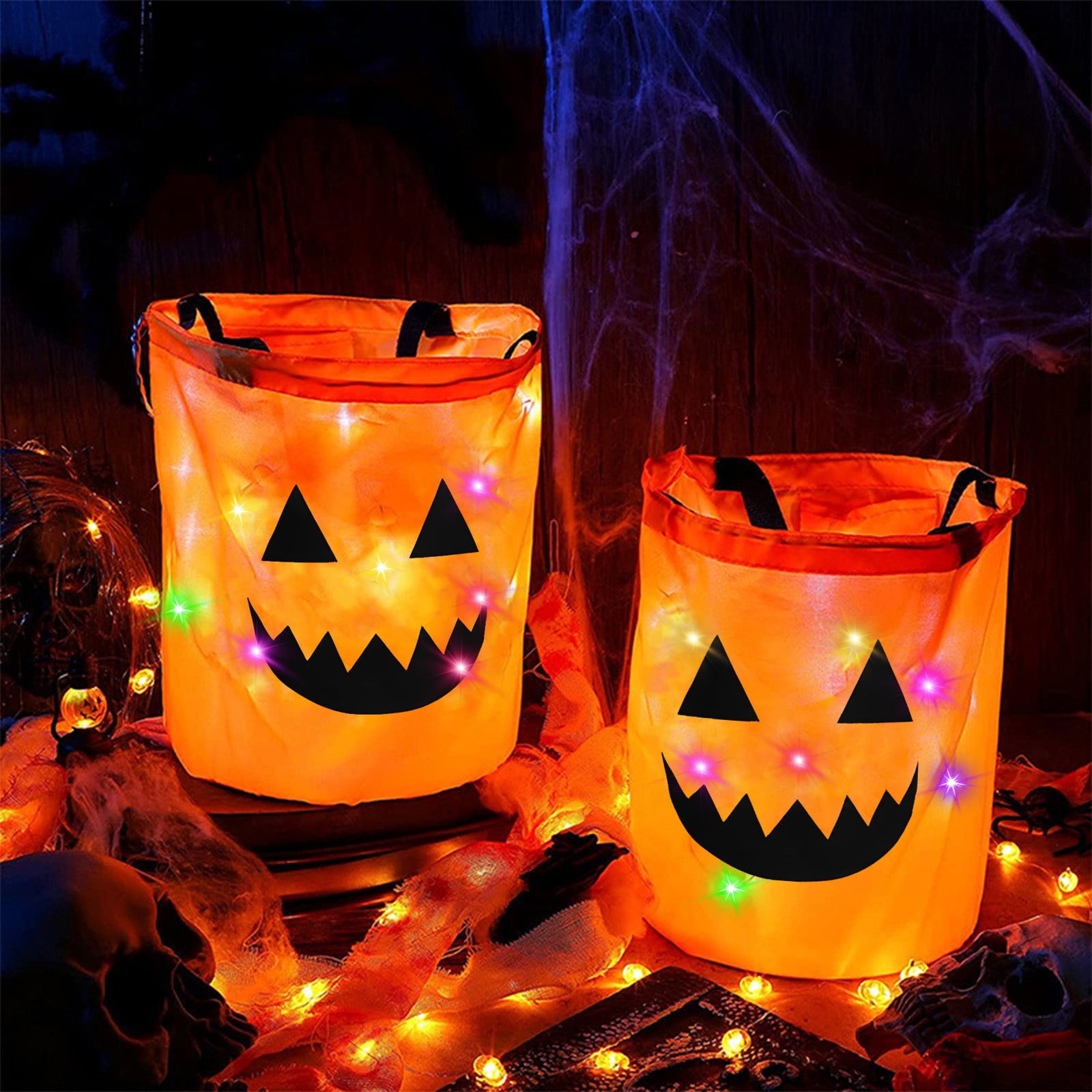 Seau Citrouille Halloween Avec Anse - Grand Pot à Bonbons En Plastique Pour Trick Or Treat - Décoration Festive Sourire Diabolique