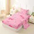 thumbnail image 2 of Manfei Pink Grid Bow Print Twin Sheet Sets for Girls, Cute Ribbon Bows Bedding, 3-Piece, 2 of 5