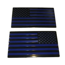 (Set of Two) 3"x5" Black Thin Blue Line Aluminum Embossed Left & Right American Flag Decal Emblem Sticker Badge United States Stick On Fender Bed Car Truck Window Glass USA Made