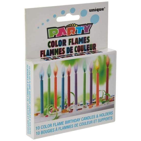 Color Flame Birthday Candles and Holders, Assorted, 10ct