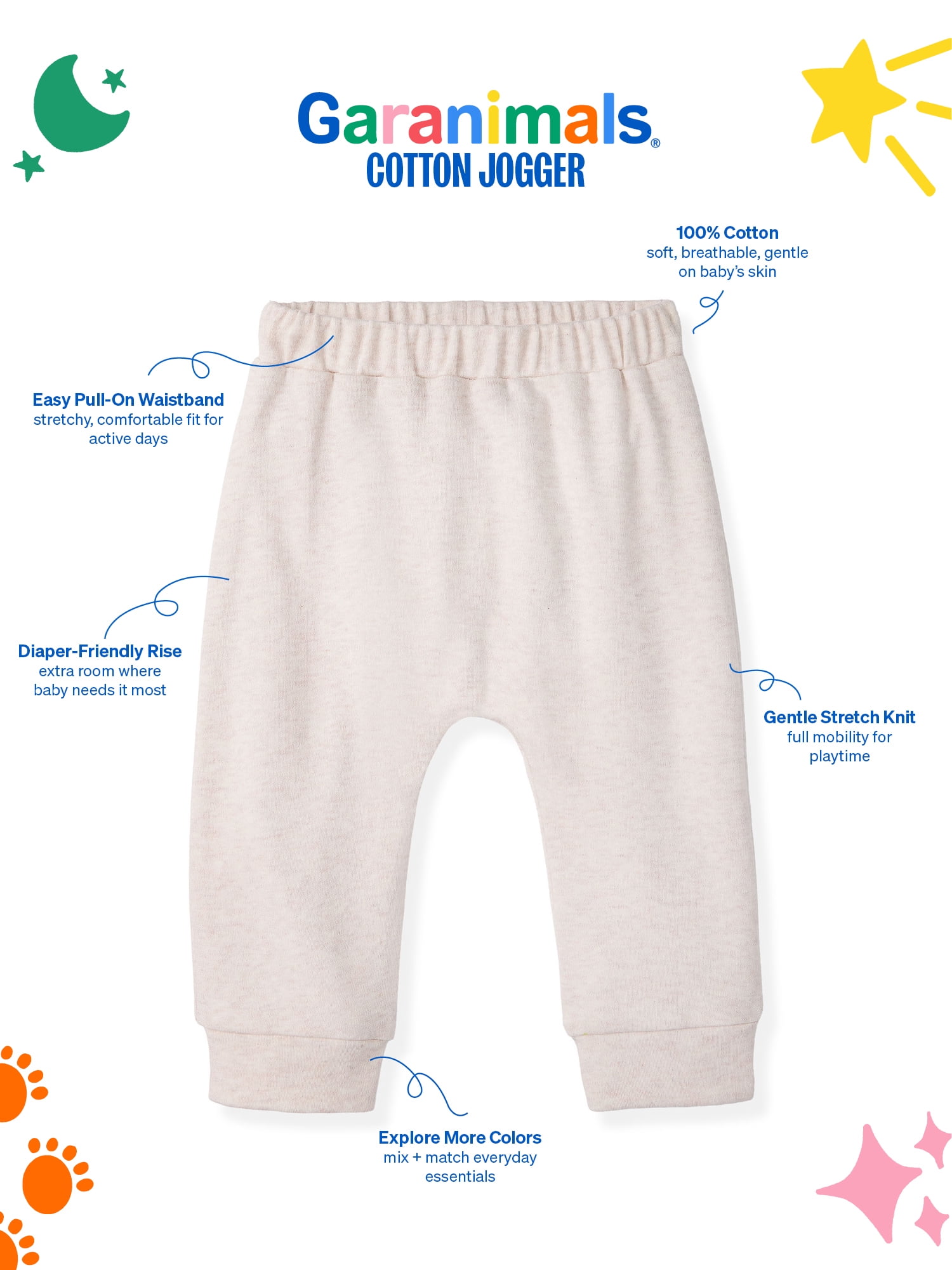 Garanimals Newborn & Baby Boy Cotton Pull-On Solid Joggers, Sizes 0 - 24M