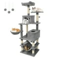 thumbnail image 1 of Gymax 66'' Tall Cat Tree w/2 Condos Sisal Scratching Posts Plush Perch Hammock Basket Light Gray, 1 of 10