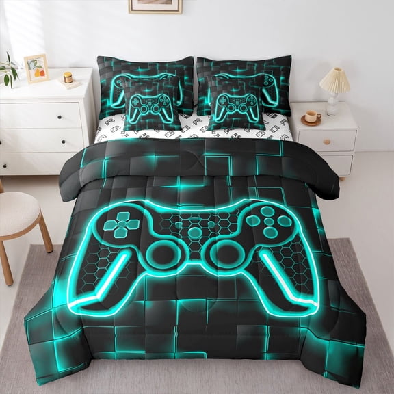 Castle Fairy Children Hexagon Gamer Twin Bedding Sets,Video Game Bedding Comforter Set