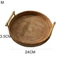 thumbnail image 2 of Zhaomeidaxi Rattan Round Serving Tray, 3 Size Hand-Woven Rattan Tray Serving Tray with Handles, Wicker Tray Basket Tray for Bread Fruit Food Coffee Breakfast Display, 2 of 7