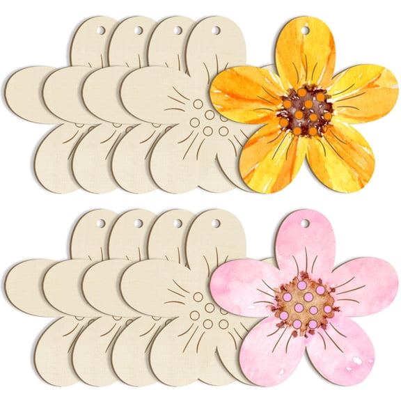 10PCS Large Size Wooden Spring Ornaments to Paint, Flower Wooden DIY Blank Unfinished Round Wood Discs Ornament for Crafts Hanging Decorations
