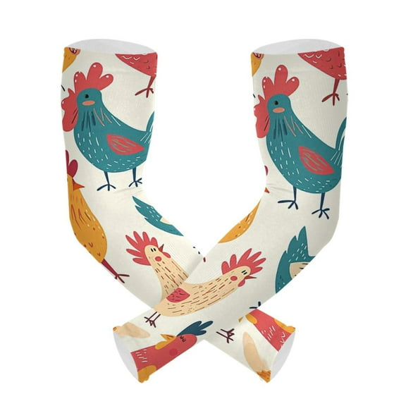 Chickens Colorful Gardening Sleeves UV Sun Protection Cooling Arm Sleeves Anti-Scratch Farmers Sleeves for Women Men