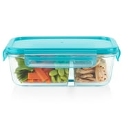 Pyrex MealBox 4-cup Divided Glass Food Storage Container with Turquoise Lid