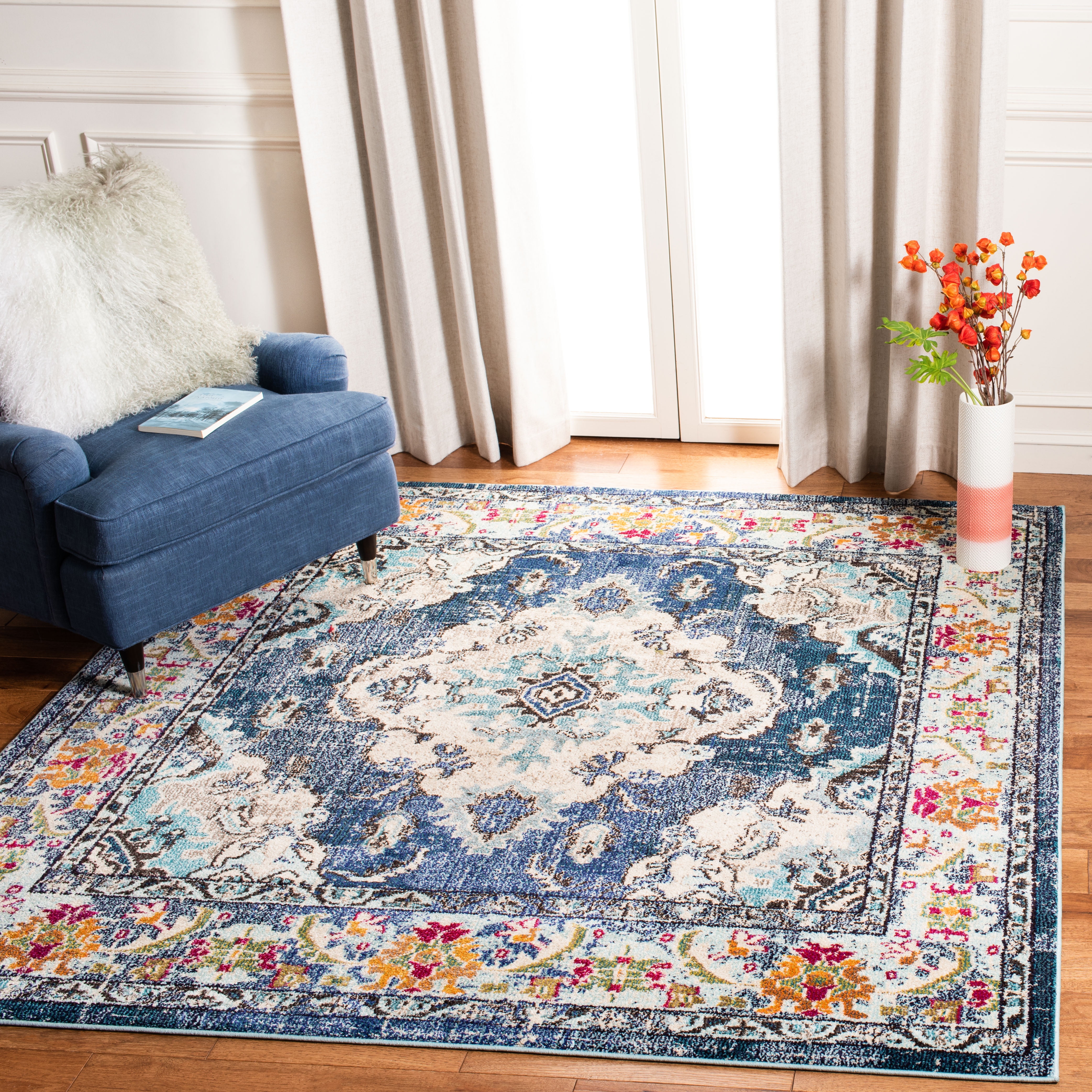 SAFAVIEH Monaco Toria Traditional Area Rug, Navy/Light Blue, 11' x 11