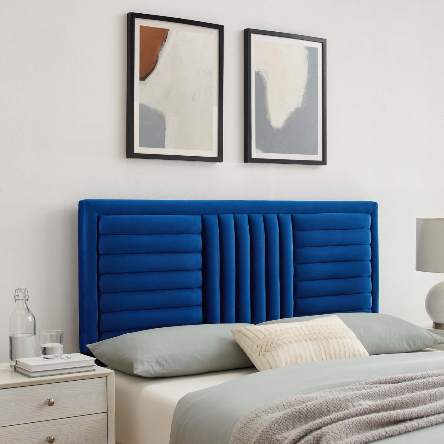 Tufted Headboard, Full Queen, Blue Navy, Velvet, Mid Century Bedroom, Modern Contemporary Boutique HB35249