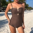 thumbnail image 2 of Sngxgn Swimsuits for Women Print Bathing Suits Strap V Neck Training Tummy Control Swimwear for Summer(Coffee,XL), 2 of 6