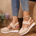 thumbnail image 2 of Xfvqtps Wedges for Women Flatform Slip on Mid Heel Flax Insole Elastic Strap Side Cutout Close Toe Suede Lightweight Dressy Summer Espadrilles Sandals Beige, 2 of 4
