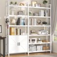 thumbnail image 2 of Casendy 6-Tire Corner Bookshelf with 2 Barn Doors, 71.3" Tall Convertible Etagere Bookcase with Side Hooks, Study Metal Frame Display Storage Shelf for Living Room, White, 2 of 11