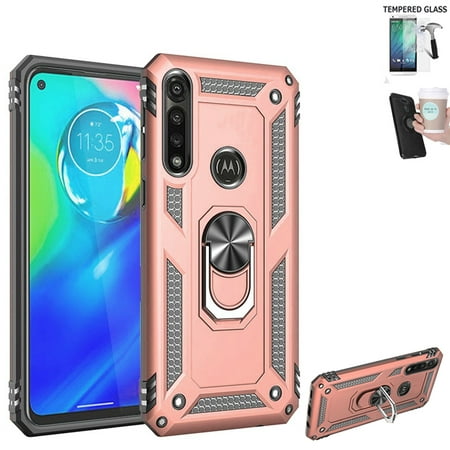 Phone Case For Motorola Moto G Fast / Moto G-Fast Screen Protector / G-Fast Case / Shock Absorbing Cover Ring-Stand (CF Ring Rose Gold +Tempered Glass)