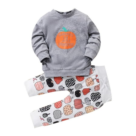 

BSDHBS Girl Clothes Toddler Kids Girls Outfit Pumpkin Prints Long Sleeves Tops Prints Pants 2pcs Set Outfits