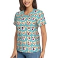 thumbnail image 2 of Honeii Cute Corgi Head Print Women's Classic V-Neck T-Shirt,Womens Fashion Tops,Stylish Everyday Top for Women, Casual Summer Spring Outfits Clothes-XX-Large, 2 of 5
