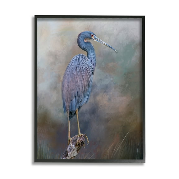 Stupell Heron Bird Perched Woodland Branch Animals & Insects Photography Black Framed Art Print Wall Art