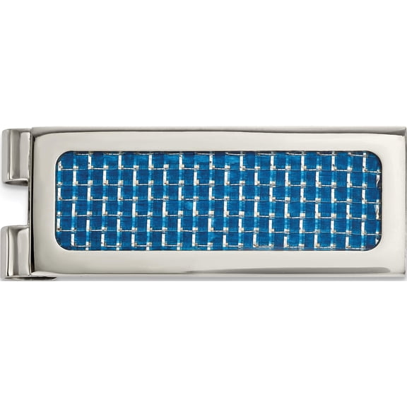 Stainless Steel Polished With Blue Carbon Fiber Inlay Money Clip (54.3 X 20) Made In China srm170
