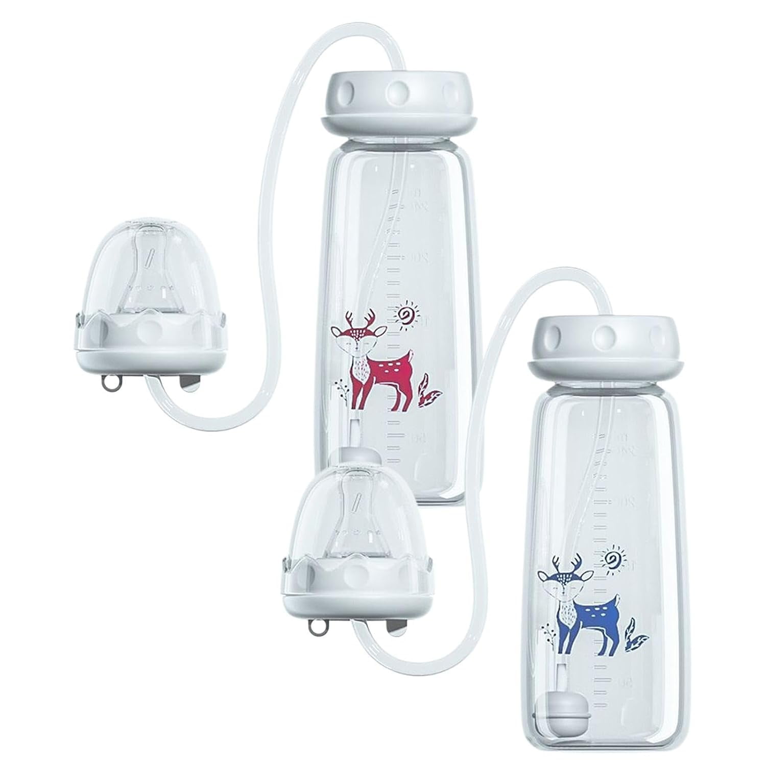 XIRQI 2Pcs Hands Free Bottle, Anti-Colic Pacifier Bottle Feeder, Self Feeding Babys Bottles with Fast Flow Nipple and Tube, Portable Leakproof Pacifier Bottles, for Home, Travel
