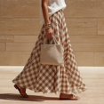 thumbnail image 5 of Maxi Skirts for Women Elastic Waist A Line Plaid Skirts Summer Casual Pleated Gingham Flowy Long Skirts, 2XL, 5 of 7
