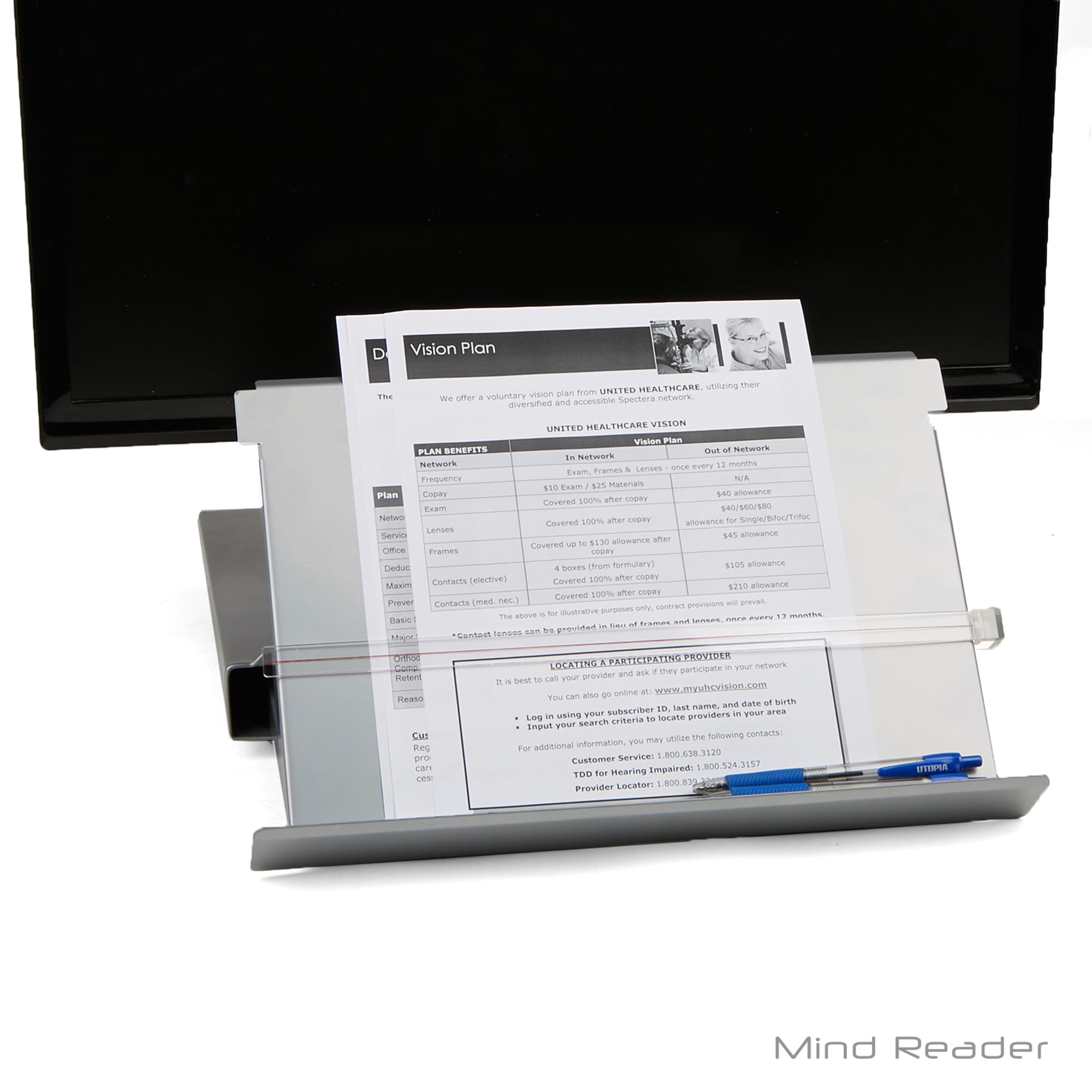 Mind Reader Metal Monitor Stand Riser with Resting Document Holder Easel,  Silver