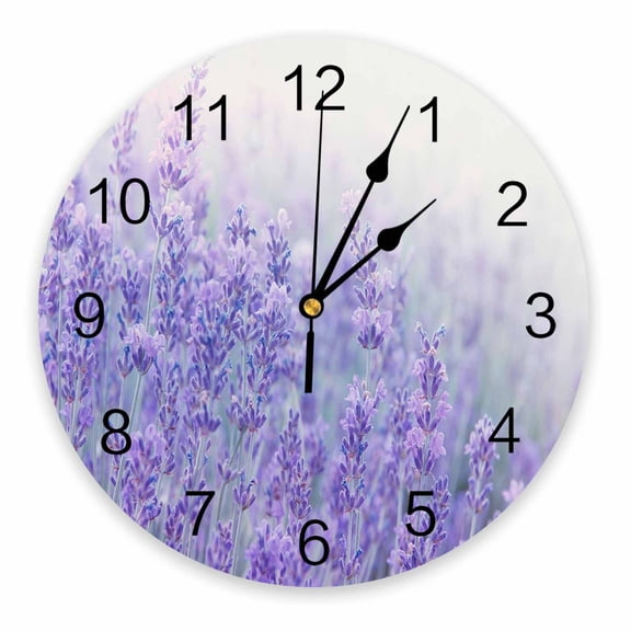 Fantasy Flower Lavender Plant Purple Decorative Round Wall Clock Custom Design Non Ticking Silent Bedrooms Large Wall Clock（10 Inch）