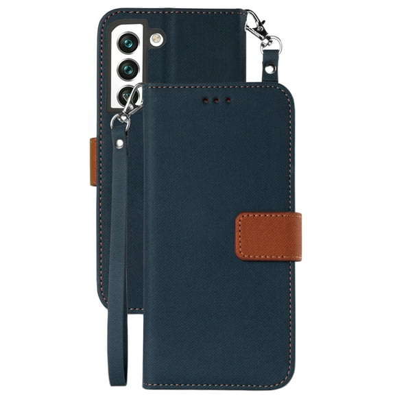 Wallet Phone Case for Samsung Galaxy S22 Plus 5G, Durable Folio Credit Card Slot ID Cover, View Stand [with Magnetic Closure, Wrist Strap Lanyard]