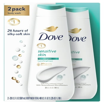 Dove Sensitive Skin Liquid Body Wash Hypoenic and Sule Free, 20 oz, 2 Count