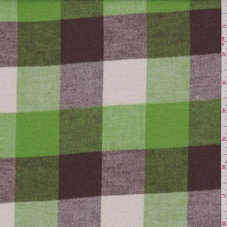Buffalo Plaid Flannel - Lime/Brown/Ecru Buffalo Plaid Flannel, Fabric By the Yard