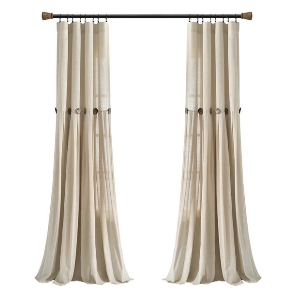 Lush Decor Linen Button Farmhouse Chic Solid Color Cotton Blend 3" Rod Pocket Light Filtering