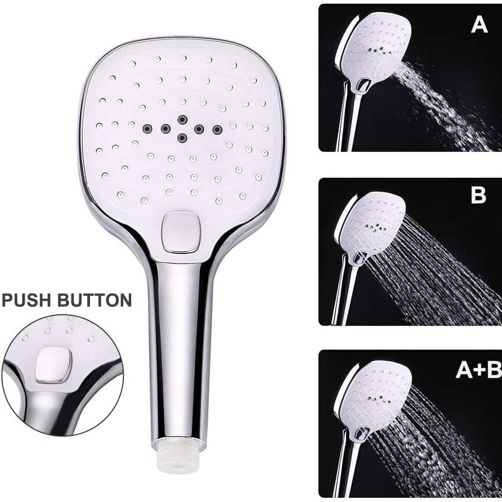 Shower Head with Hose, High Pressure Stainless Steel Rain Shower and 3 Settings Handheld Spray Combo with Push Button Flow Control (8 Inch Showerhead Set, Chrome Finish)