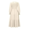thumbnail image 5 of Women's 2024 Casual Long Sleeve Crew Neck High Waist Smocked Flowy Tiered Midi Dress, 5 of 6