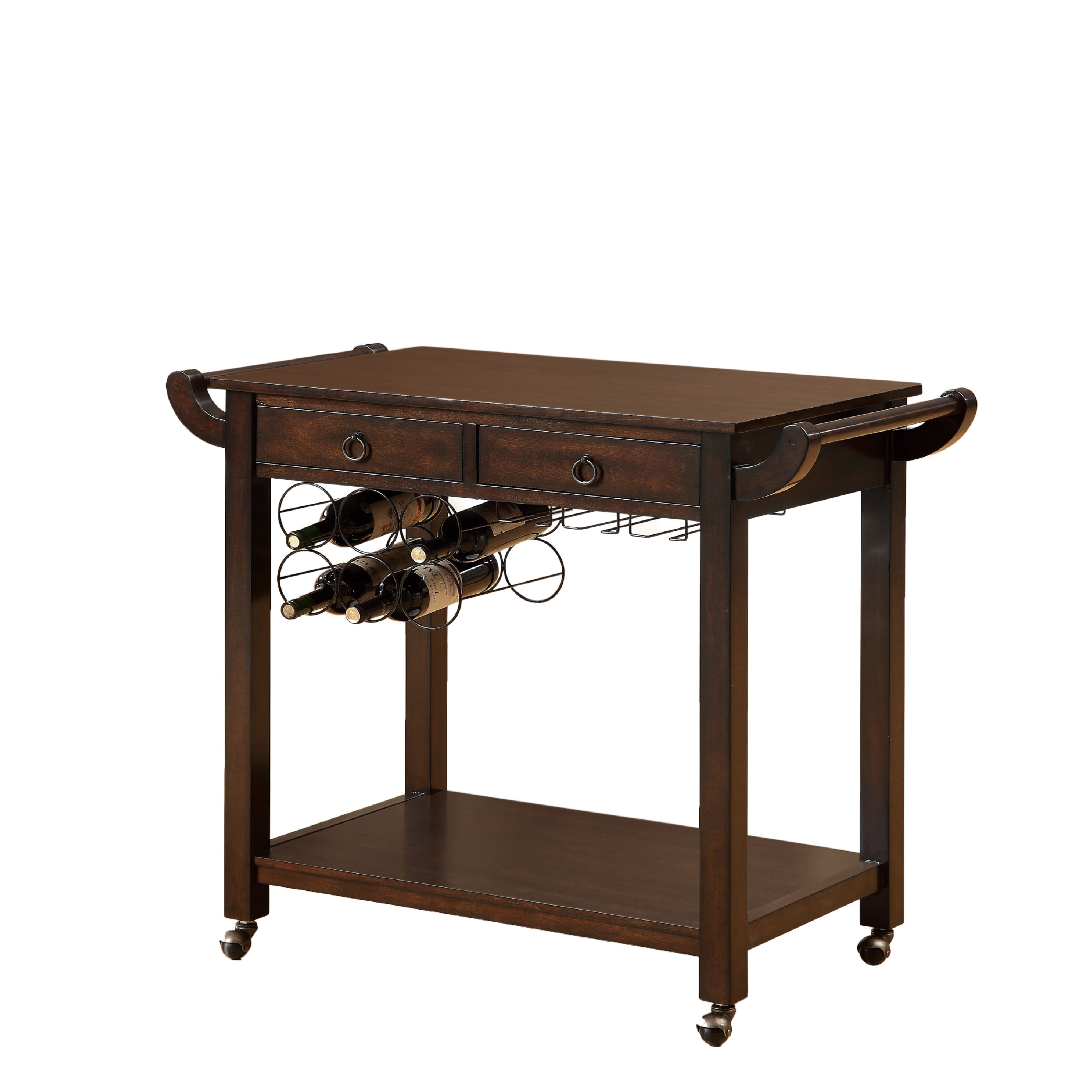Furniture of America Heron Multi-Storage Serving Cart, Dark Walnut