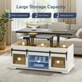 thumbnail image 3 of BELLEZE Lift Top Coffee Table, 44" Farmhouse Coffee Table with Storage & Sliding Barn Doors, 3 in 1 Multi-Function Coffee Table for Living Room, Dining Reception Room, Lawson - White Sand, 3 of 7