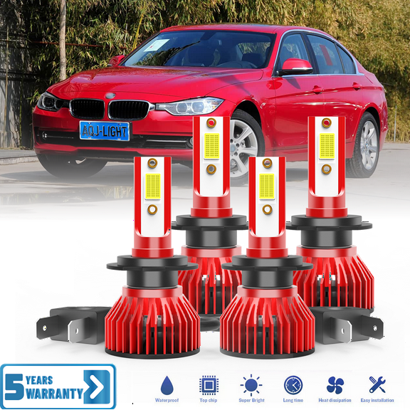 Fit for BMW 328i 2007-2016 – H7 H7LL LED Headlight Combo 4 Pack, 6,500K Cool White 30,000LM Super Bright, Premium LED High Low Beam Lamp Upgrade Set