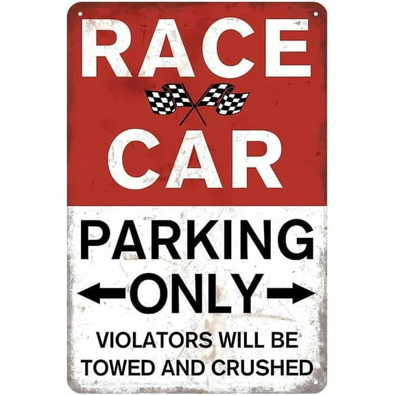 Metal Boys Room Decor Sign - Race Car Parking Only Sign, Metal Tin Sign 12 X 8 Inch