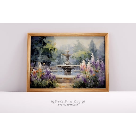 Vintage Garden Fountain, Cottagecore Farmhouse Print Home Decor #2190, Unframed Poster Size 8x12