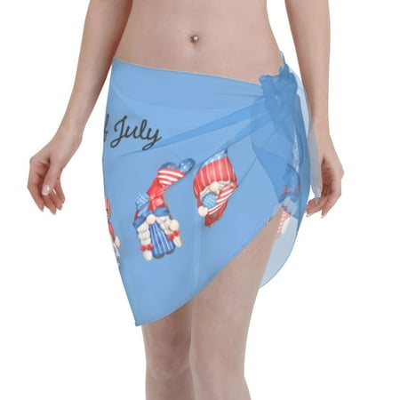 Qekee Happy Independence Day Gnome Women s Short Sarongs Cover Ups Sheer Bikini Wraps for Swimwear