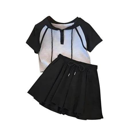 ZVNAΖH Kids 2 Piece Lounge Set Girls Summer Outfits Teens Drawstring Short Sleeve Hoodies and Pleated Skirts Go Out Travel Wear for 4-16 Years