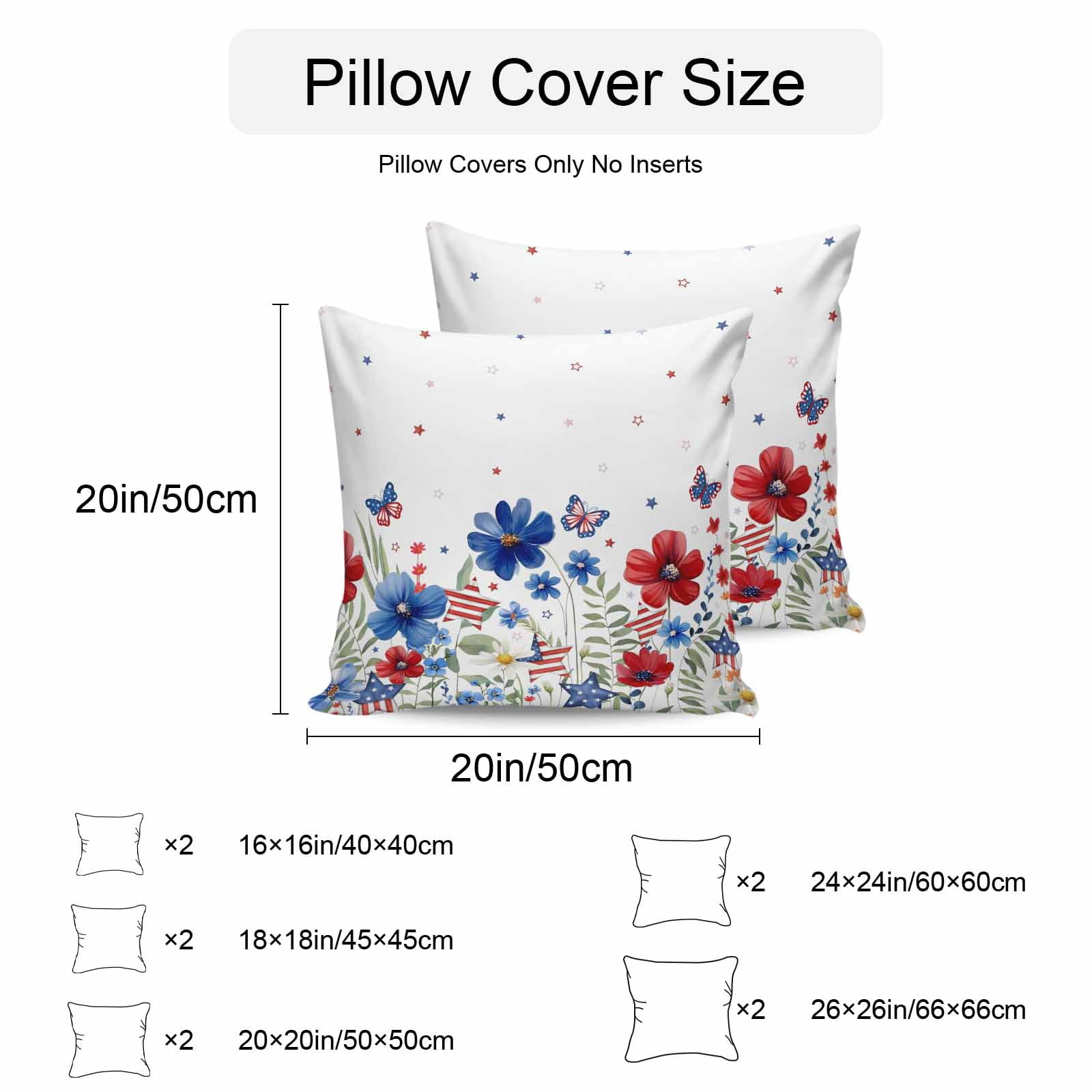 4th of July Outdoor Waterproof Throw Pillow Covers Set of 2 American Flag Butterfly Pillowcases Square Outdoor Pillows Cushion Case 18x18 Inch Red Blue Flowers Patio Pillows for Couch Sofa Bed