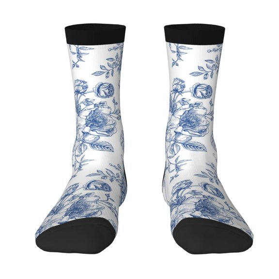 Uemuo Rose Flowers Pattern Women's Crew Socks, Soft Durable Breathable Moisture-Wicking with Odor Control Cotton socks