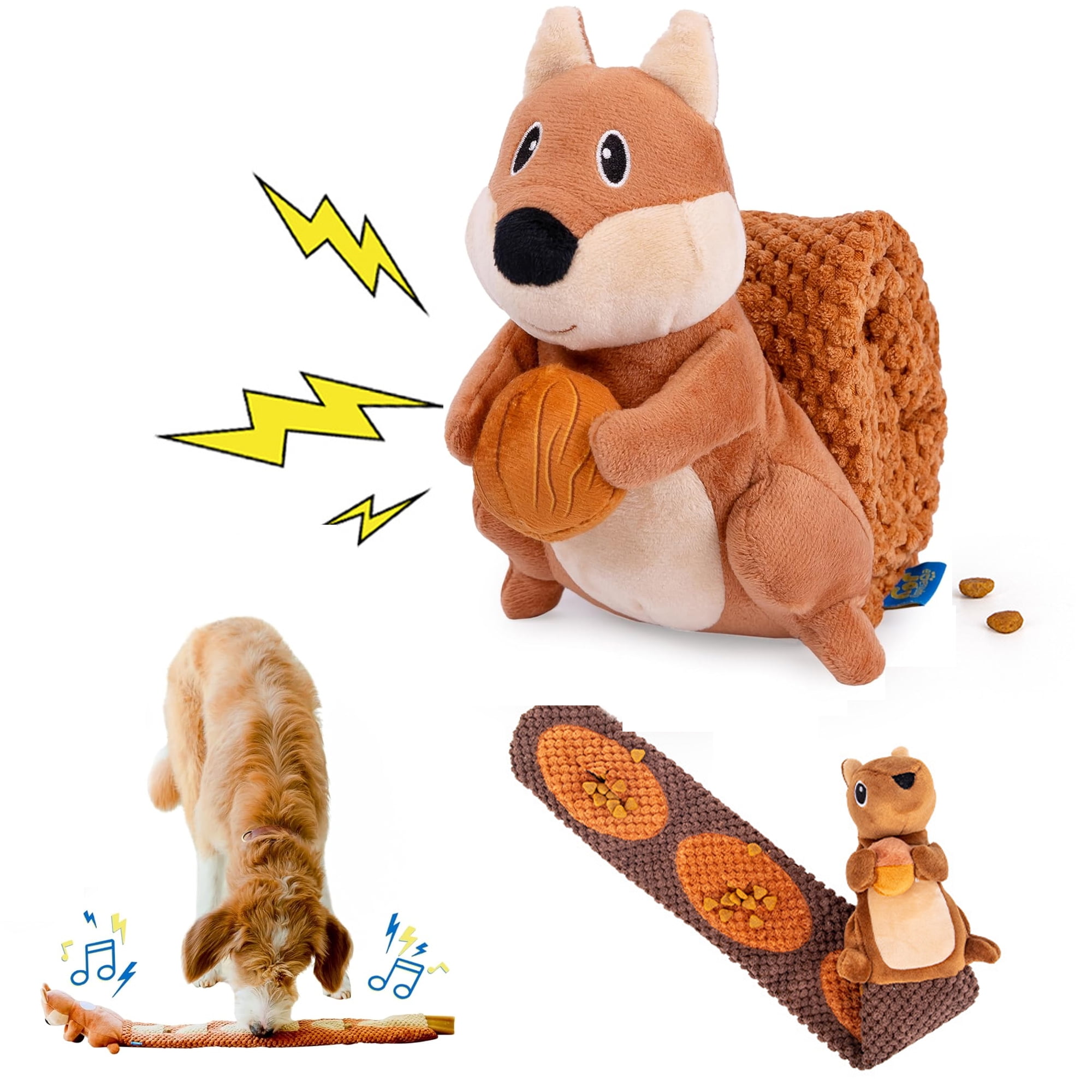 Pet Deluxe Crinkle Dog Toy Plush Toy Tug-of-War Squeaky Dog Toy Boredom Buster Toys with Snack Pockets Durable Enrichment Mentally Stimulating Toys for Small, Medium, Large Dogs