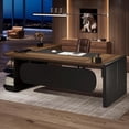 thumbnail image 5 of Finmind Executive Desk: 80'' L-Shaped Office Table with 55'' Cabinet, Large Workspace with Storage Drawers & Shelves, Sturdy Business Furniture for Home Office, Grey & Black, 5 of 7