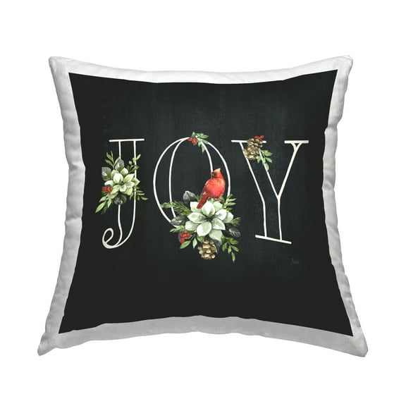 Stupell Industries Joy Letters with Florals Decorative Printed Throw Pillow, 18 x 18