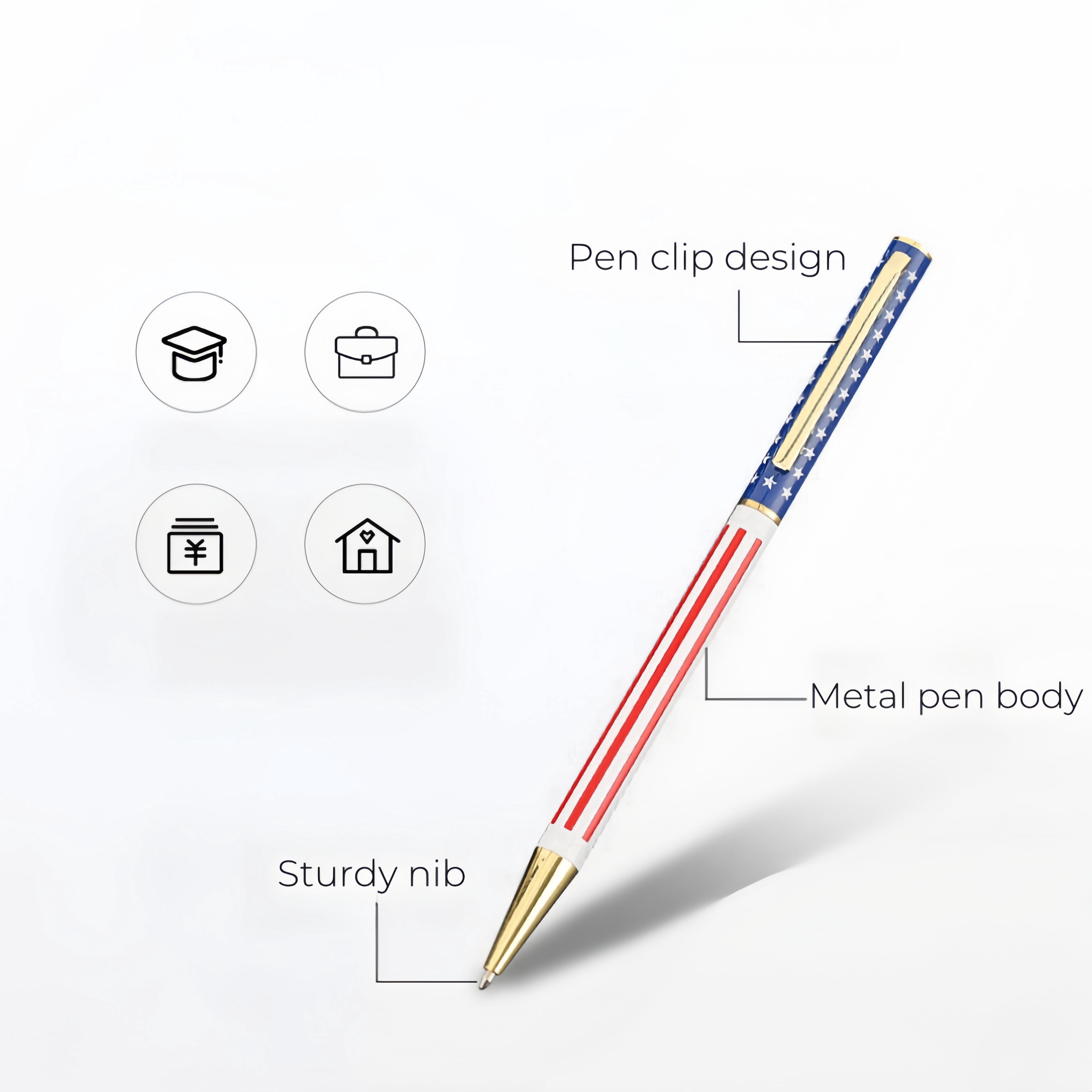 20 Pack American Flag Ballpoint Pens – Metal Patriotic Pens, Smooth Writing USA Flag Pens for Office, Teachers & Gifts